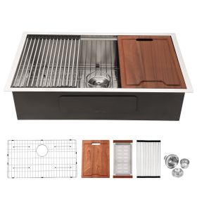 Single Bowl Undermount Workstation Kitchen Sink - 28"x19"x 10" Inch 16 Gauge Stainless Steel Deep Sink
