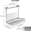Dish Drying Rack, Above Sink Single Tier Stainless Steel Organizer with Drainer and Hooks - Silver